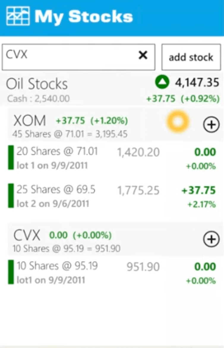 My Stocks Settings